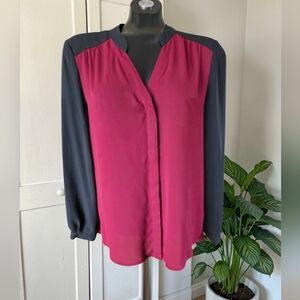 Conrad C Raspberry and Black Long-Sleeve Lightweight Flowy Blouse